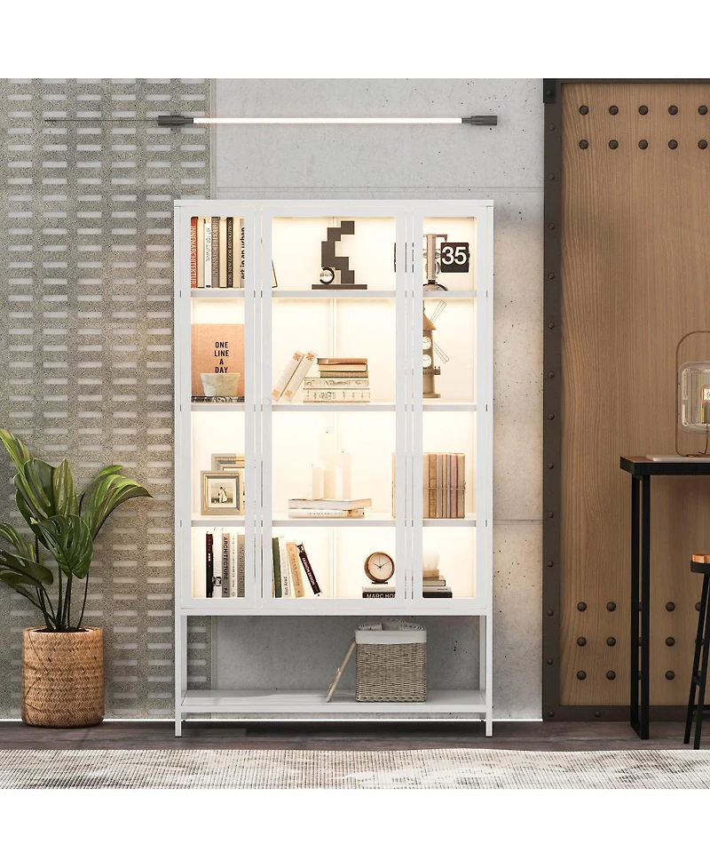 Streamdale Furniture Iron Display Cabinet with Glass Door and Led Lights