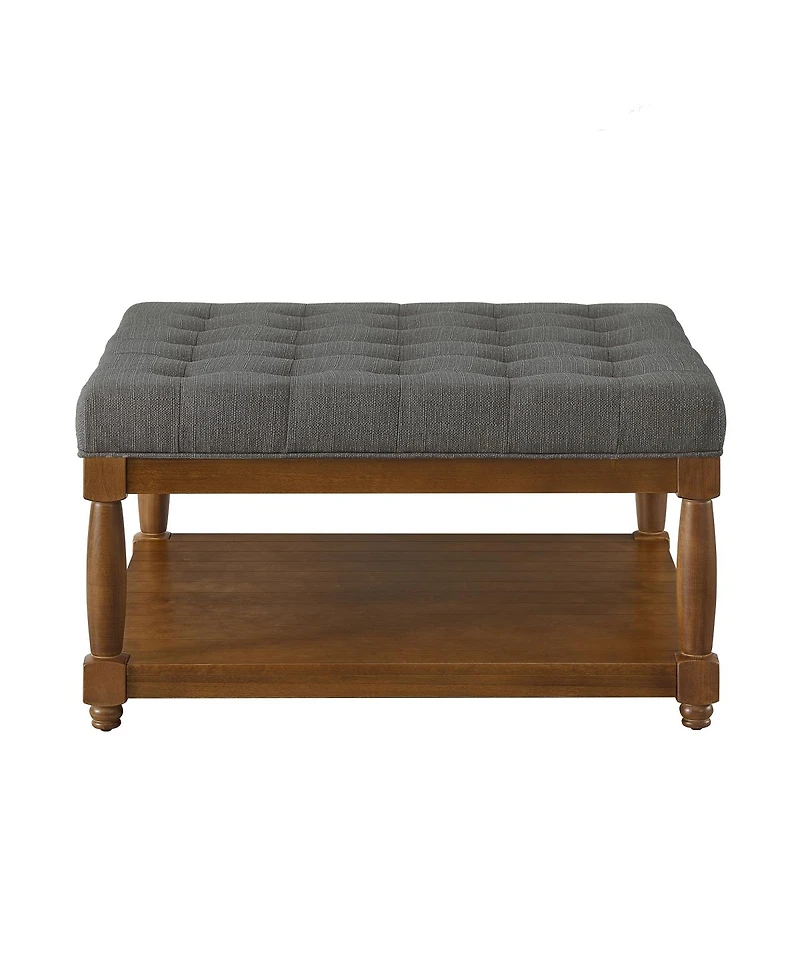 Streamdale Furniture Large Square Tufted Linen Ottoman Coffee Table with Solid Wood Shelf