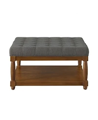 Streamdale Furniture Large Square Tufted Linen Ottoman Coffee Table with Solid Wood Shelf