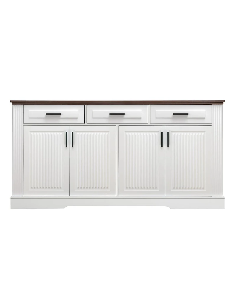 Streamdale Furniture 63" Fluted Sideboard Buffet Cabinet with 4 Doors & 3 Drawers