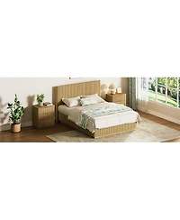 Streamdale Furniture 82 inches Queen Size Bed Frame with Led Lights, Modern Oak Wood Design