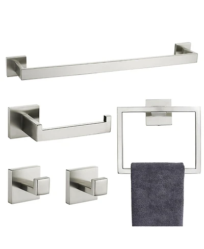 Rainsken 5 Pieces Bathroom Hardware Set, Towel Bar, Towel Holder, Toilet Paper Holder and Towel Hook
