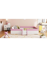 Streamdale Furniture King Size Upholstered Daybed Frame with Fence and Stairs