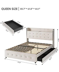 gaomon Queen Upholstered Diamond-Tufted Trundle & 4-Drawer Bed Frame