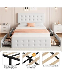 gaomon Bed Frame with 4 Storage Drawers Headboard