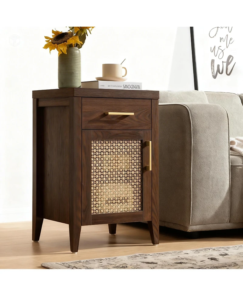 Yigii Mid-Century Modern Nightstand with Espresso Walnut Finish and Storage