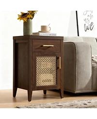 Yigii Mid-Century Modern Nightstand with Espresso Walnut Finish and Storage