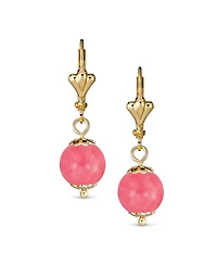 Bling Jewelry Set of 3 Round Natural Amethyst Pink Quartz White Onyx Drop Ball Earrings Gold Plated