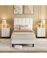 gaomon Bed Frame and Velvet Upholstered Headboard with Adjustable Vertical Channel Tufted Headboard