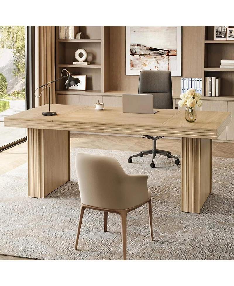 Tribesigns 63" Executive Desk, Modern Executive Office Desk with Thickened Desktop and Heavy-Duty Legs, Wood Writing Workstation Study Table