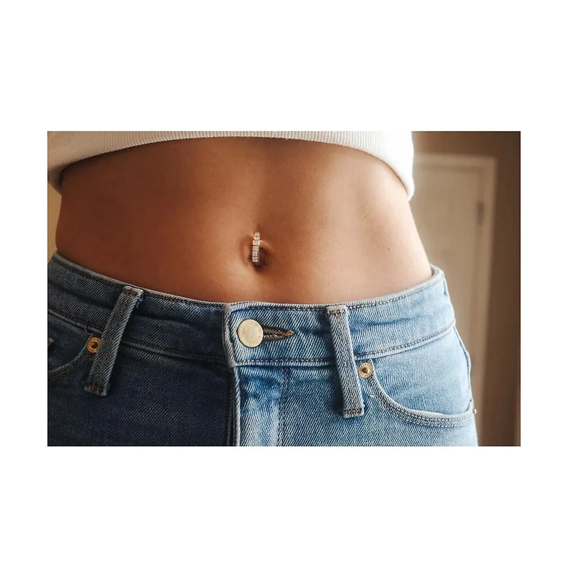 Curata Jewelry Solid 14k Gold Princess Square Cubic Zirconia Top Mount Belly Button Ring Dangle.