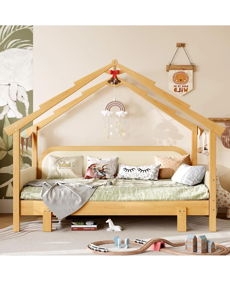 Streamdale Furniture Streamdale Twin Size Wood Treehouse Bed with Soft Cushion Rails