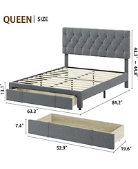 gaomon Bed Frame, Upholstered Platform Frame with Storage Drawers, Mattress Foundation Solid Wooden Slats Support,