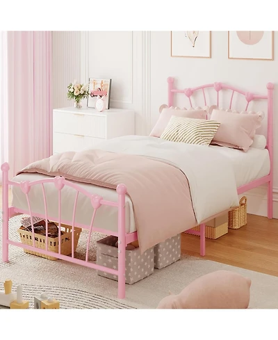 gaomon Bed Frame, Heart Shaped Metal Frame with Headboard and Footboard, Platform Sturdy Slat Support, Underbed Storage Space