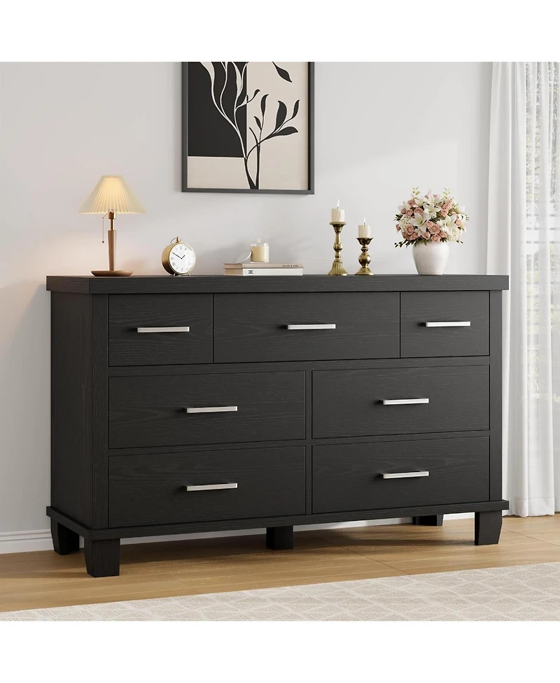 Gaomon 7-Drawer Wide Dresser, Wooden Storage Chest with Metal Handles for Bedroom, Living Room