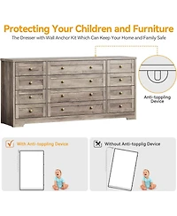 Gaomon 12 Drawer Wide Wooden Dresser, Storage Chest for Living Room or Tv Stand