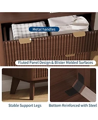 gaomon 2PCS Fluted Nightstand, Modern 3 Drawer Bedside Table with Faux Marble Top, End Table for Bedroom Living Room