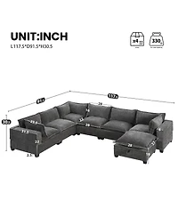 Streamdale Furniture 117 inches Modular Sectional Sofa with Storage Ottoman, 7 Seat U Shaped Couch