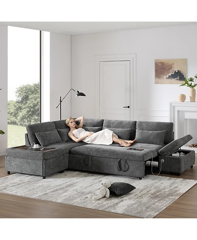 Streamdale Furniture L-Shaped Sleeper Sofa with Usb Charging and Storage