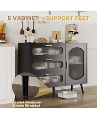 gaomon Buffet Cabinet with Storage, Sideboard Cabinet with Fluted Glass Door and Drawers, Sideboard for Kitchen, Dining Room, Living Room