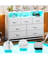 gaomon 7 Drawers Dresser for Bedroom, Dresser Tv Stand with Charging Station and Led Lights, Modern Wooden Large Capacity Storage Dresser