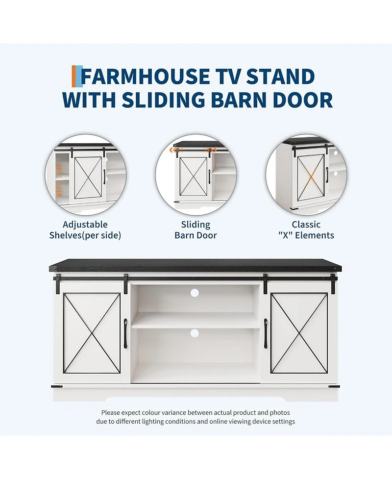 gaomon Farmhouse 59" Tv Stand Up to 65 Inches, Mid Century Modern Entertainment Center with Storage Cabinets