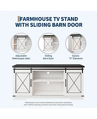 gaomon Farmhouse 59" Tv Stand Up to 65 Inches, Mid Century Modern Entertainment Center with Storage Cabinets
