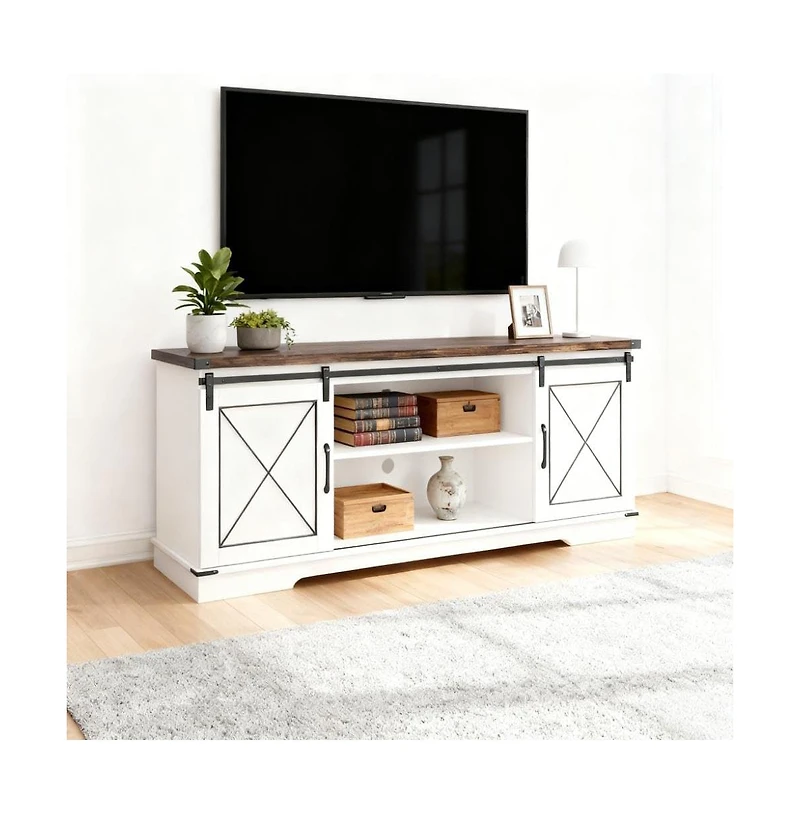 gaomon Farmhouse 59" Tv Stand Up to 65 Inches, Mid Century Modern Entertainment Center with Storage Cabinets