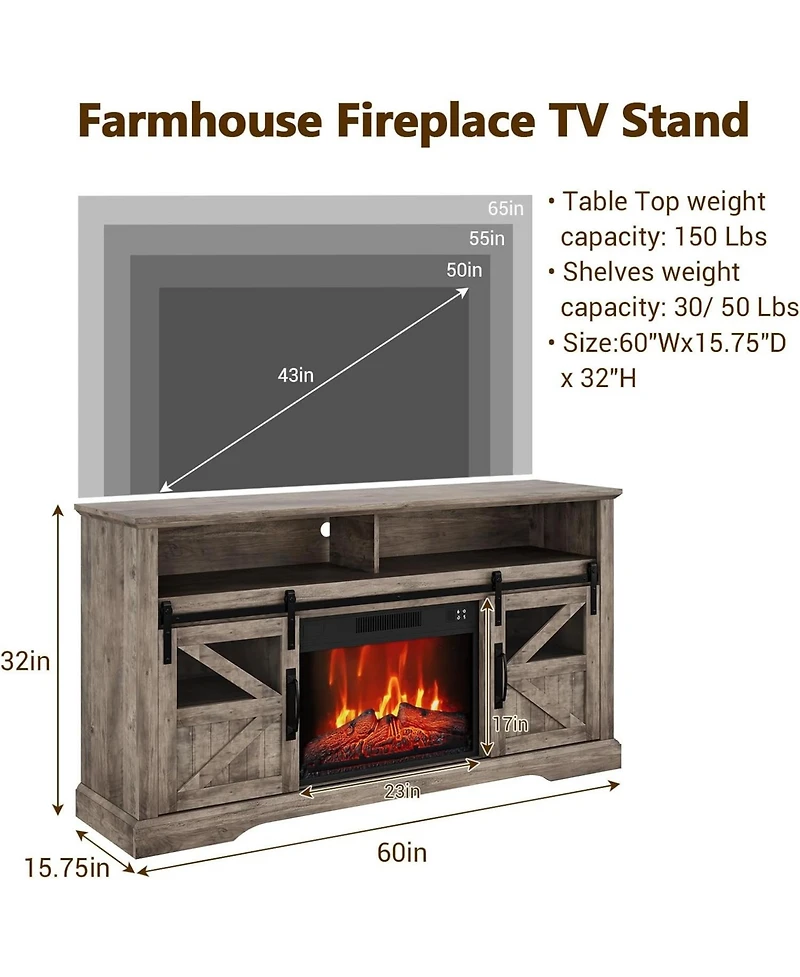gaomon Fireplace Tv Stand for Television Farmhouse Entertainment Center Electric Fireplace