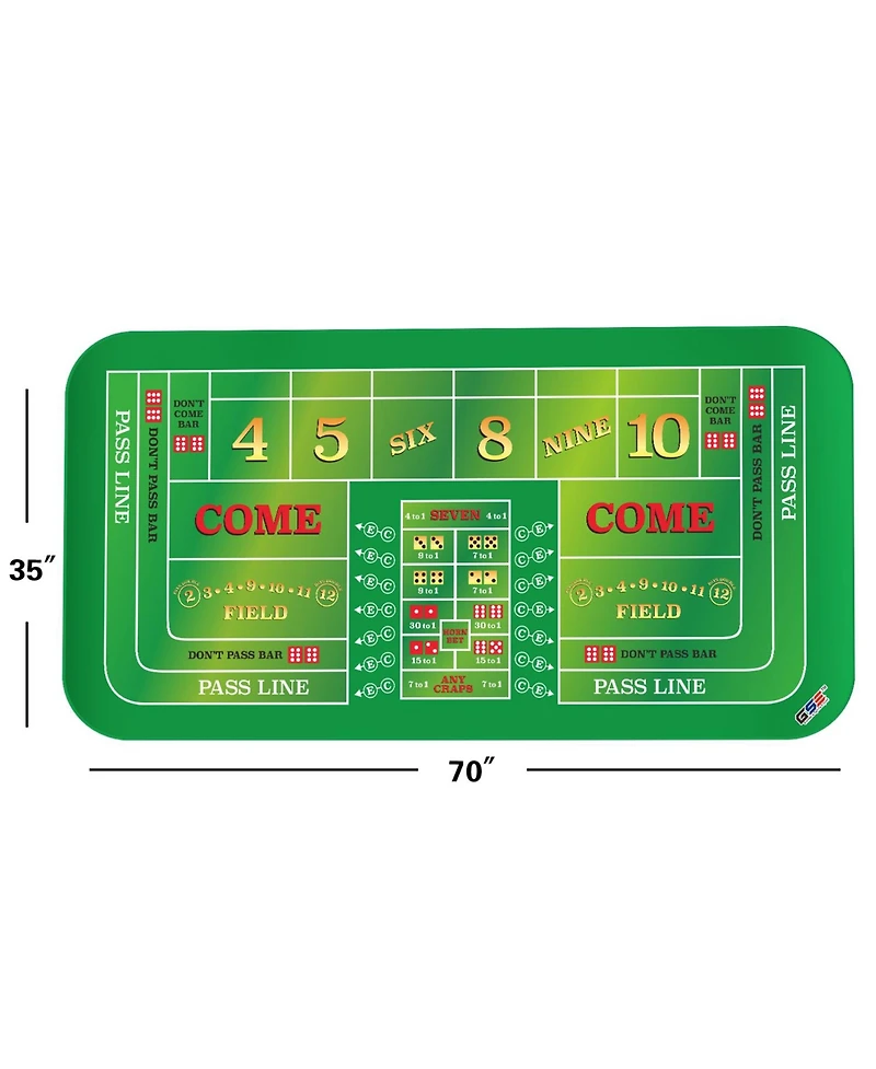 Gse Games & Sports Expert 70" x 35" Casino Craps Tabletop Layout Mat with Carrying Bag, Non-Slip Rubber Layout Mat