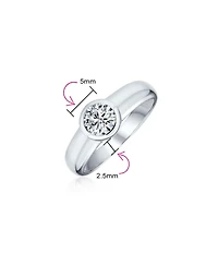 Bling Jewelry Modern Simple 1CT Cubic Zirconia Cz Bezel Set Round Solitaire Promise Ring Sterling Silver Plain Band