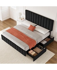 gaomon White Queen Pu Leather Upholstered Bed Frame with 4 Storage Drawers, Adjustable Headboard