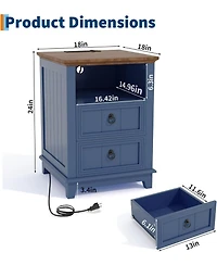 gaomon Nightstand with Charging Station,Wooden End Table Modern Farmhouse Bed Side Table with 2 Drawers