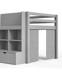 Streamdale Furniture Loft Bed with Multi-Storage Shelves & Curtain, Chalkboard