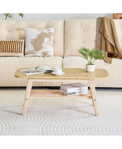 Streamdale Furniture Solid Wood 2-Tier Coffee Table with Storage Shelf