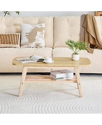 Streamdale Furniture Solid Wood 2-Tier Coffee Table with Storage Shelf