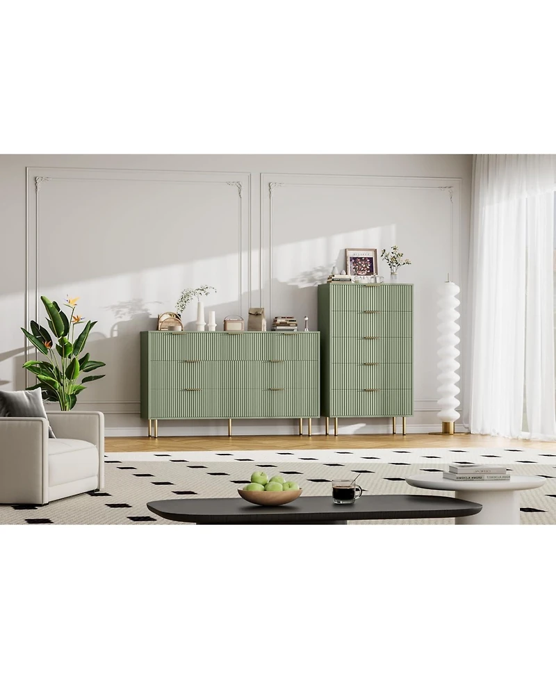 gaomon 5 Drawer Dresser,Fluted Dresser for Bedroom,47.9" Tall Dressers Chest of Drawers,Wood Tall Dressers with Metal Handle