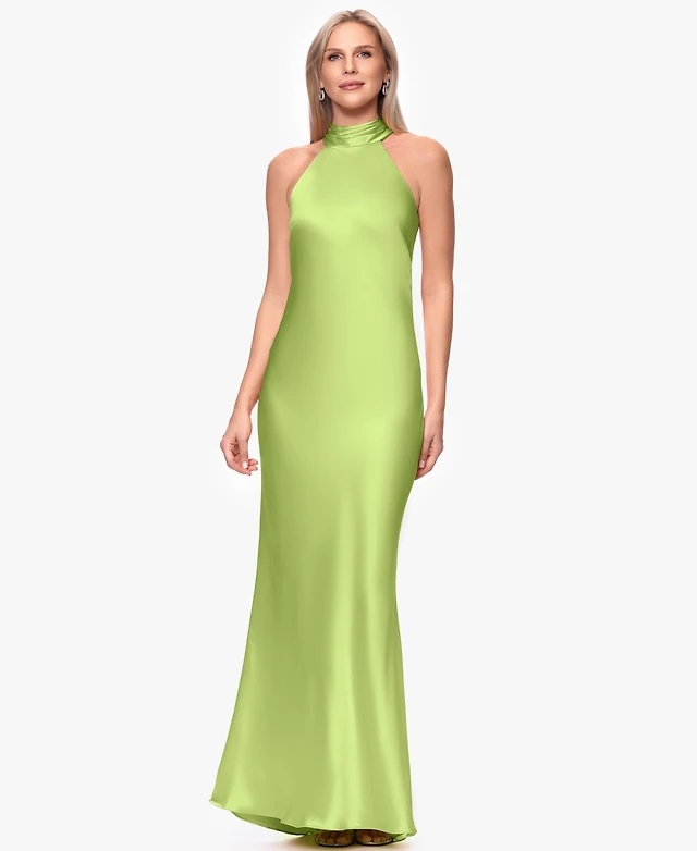 green emerald velvet dress Macy Lace Up Slim Glitter Satin Formal Dress main image 1