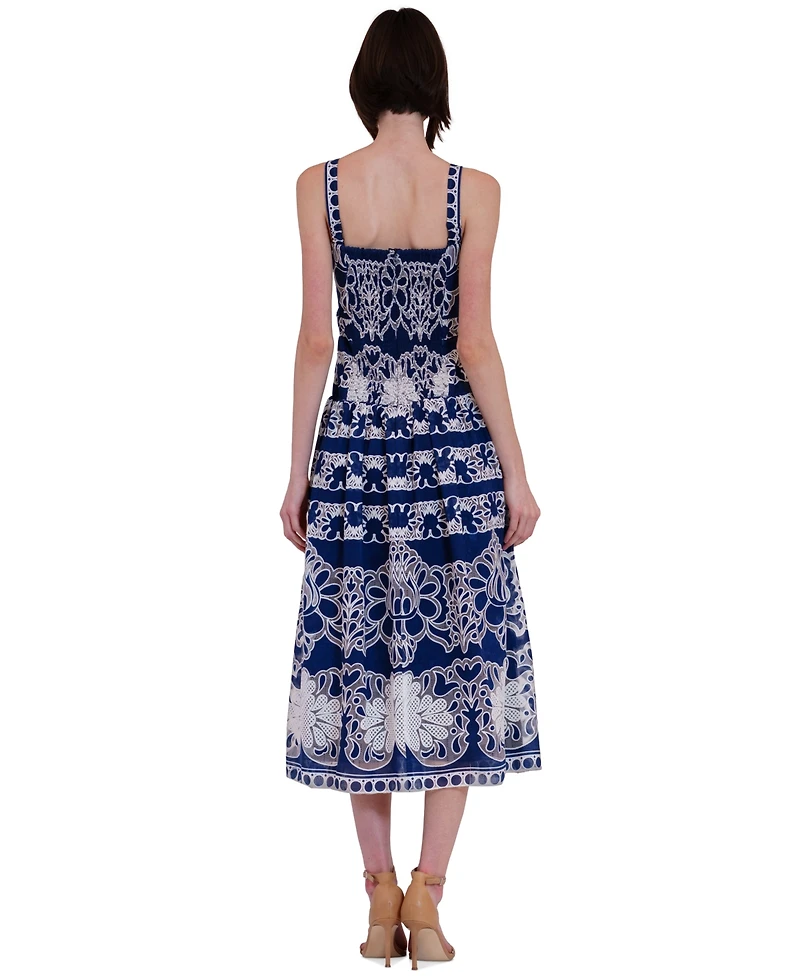 julia jordan Women's Square Neck Drop Waist Midi Lace Dress