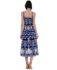 julia jordan Women's Square Neck Drop Waist Midi Lace Dress