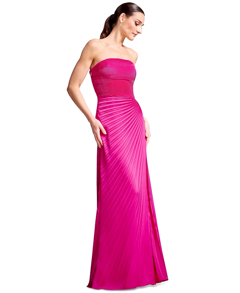 Dress the Population Women's Kinley Strapless Pleated A-Line Maxi