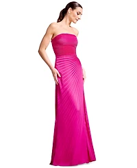 Dress the Population Women's Kinley Strapless Pleated A-Line Maxi