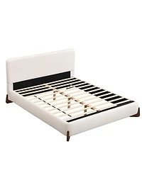 Streamdale Furniture Elegant white queen upholstered bed with dark brown solid wood legs