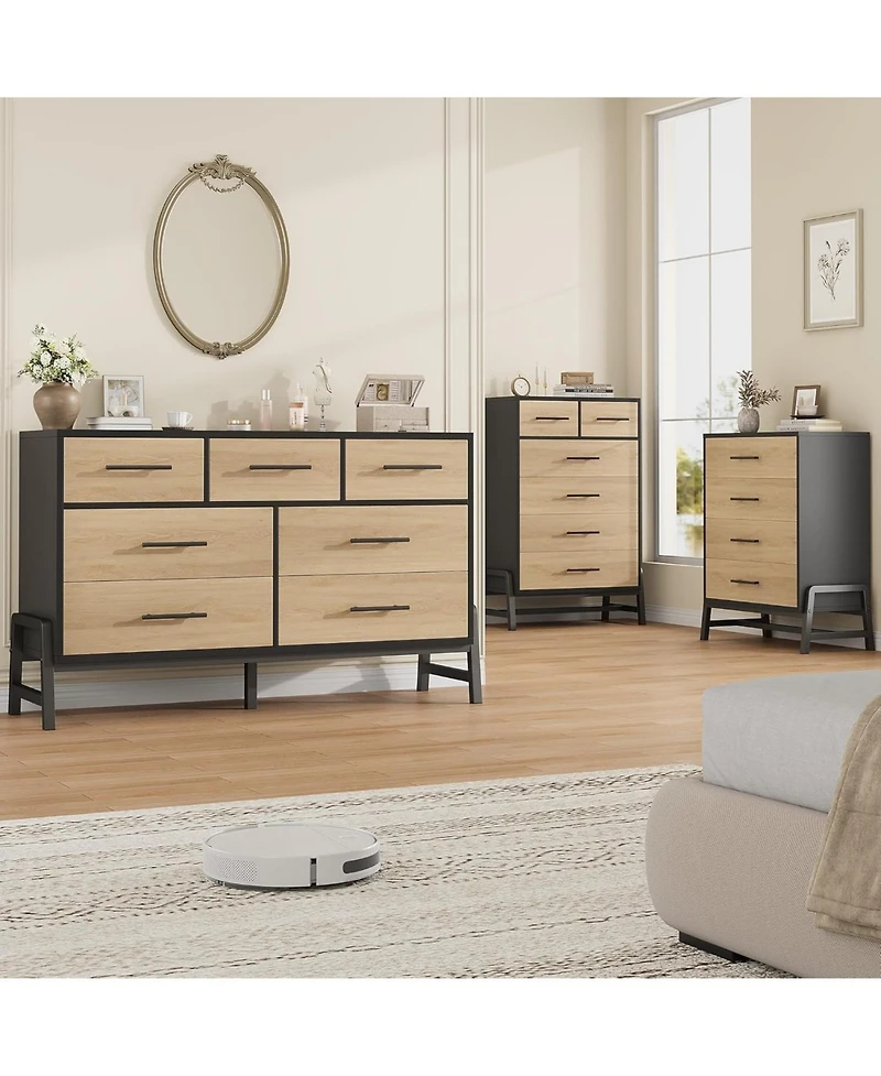 gaomon 4+2 Dresser for Bedroom, 46.6 in Tall Dresser, Tall Drawer with Storage Freestanding, Wooden Closet Storage Chest for Living Room