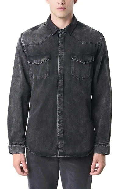 Velez Men's Long-Sleeve Cotton Overshirt With Denim and Leather Shirts