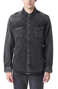 Velez Men's Long-Sleeve Cotton Overshirt With Denim and Leather Shirts