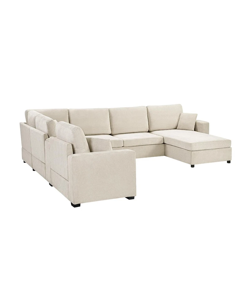 Streamdale Furniture 5-Seat 134" U-Shape Sectional Sofa with Chaise, Cup Holders & Storage