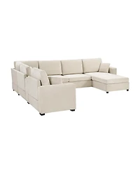 Streamdale Furniture 5-Seat 134" U-Shape Sectional Sofa with Chaise, Cup Holders & Storage