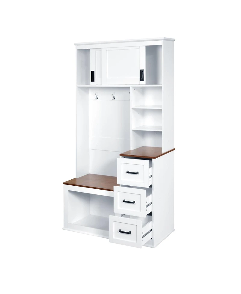 Streamdale Furniture Modern Entryway Bench with Coat Rack, 3 Shelves, Drawers & Hooks