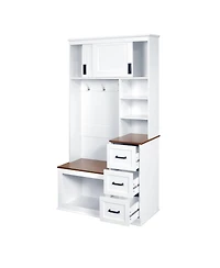 Streamdale Furniture Modern Entryway Bench with Coat Rack, 3 Shelves, Drawers & Hooks